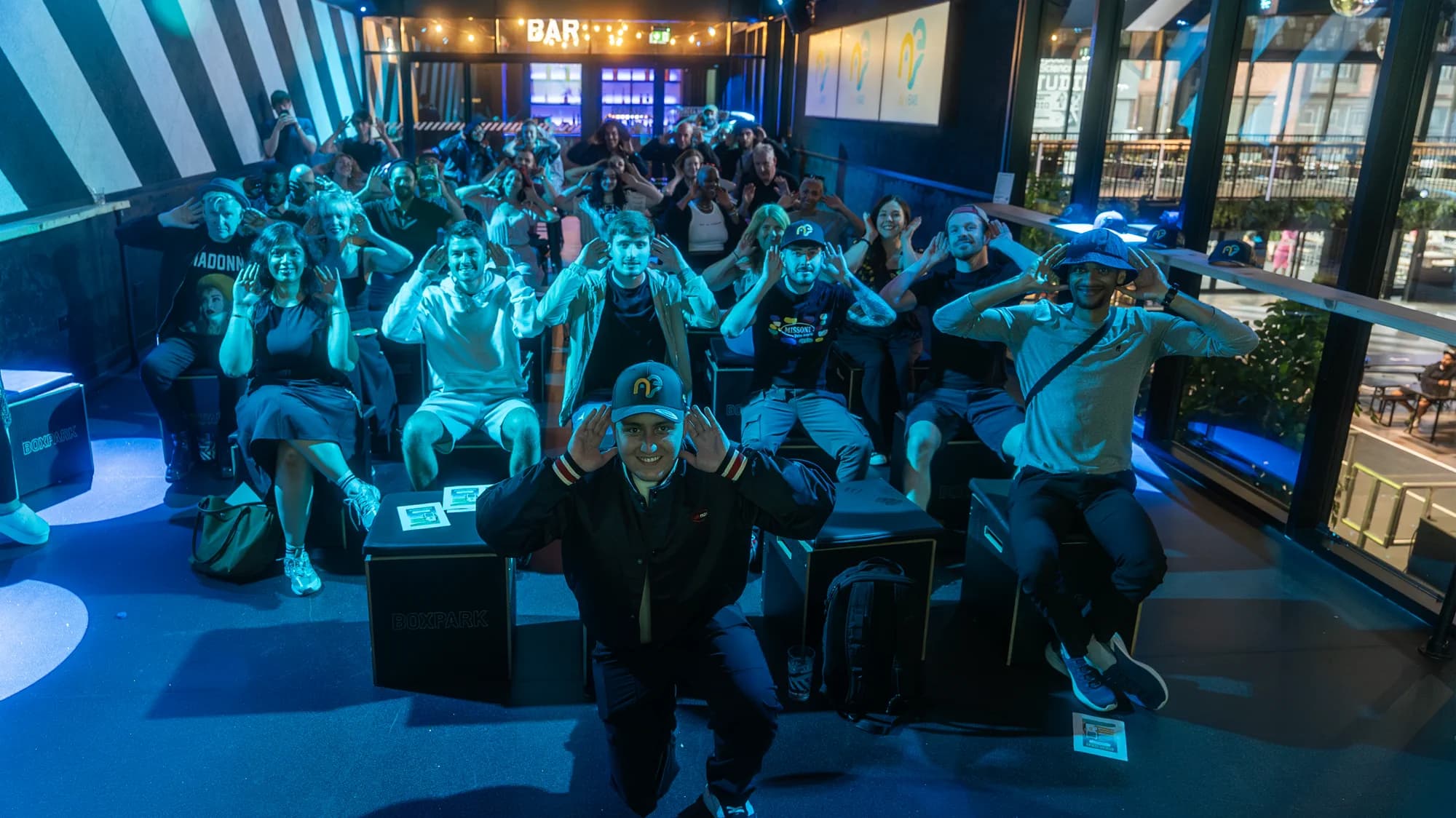Joseph Roberts and the All Ears audience gathered after a live performance